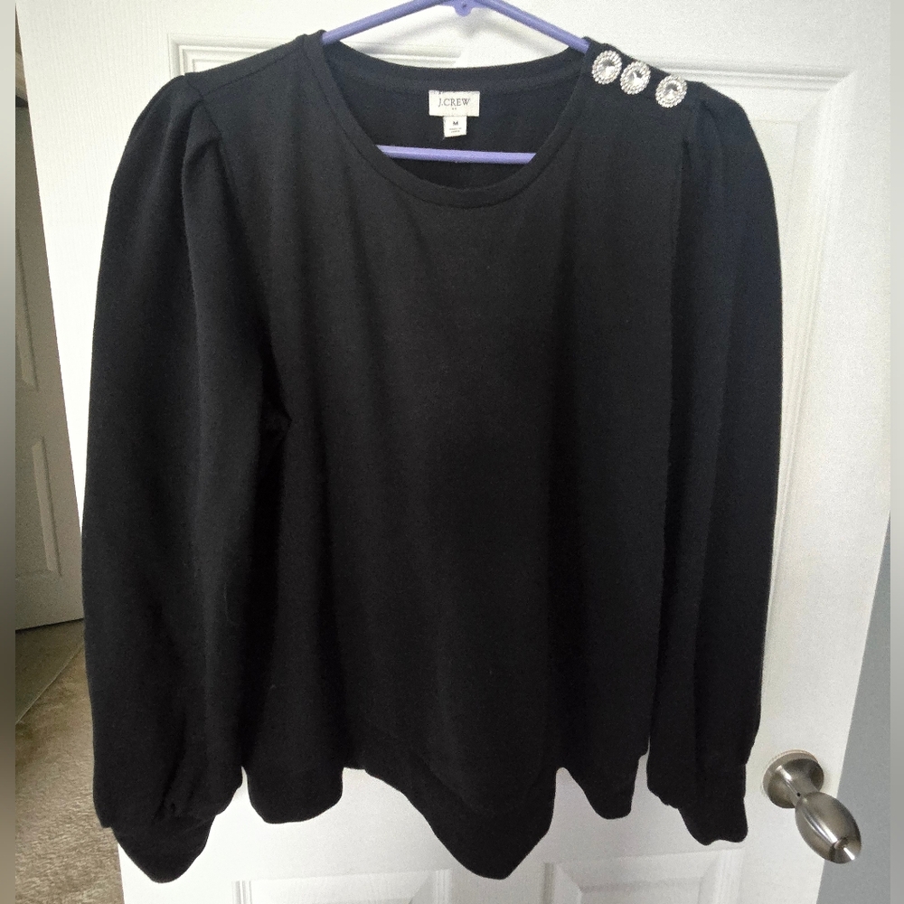 J. Crew Black Embellished Shoulder Sweater